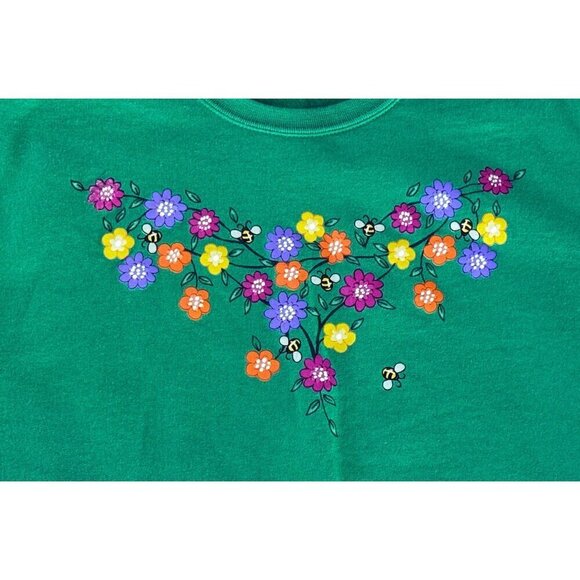 Retro Floral Bumble Bee Green Jerzees Sweatshirt Size Small - Picture 4 of 7